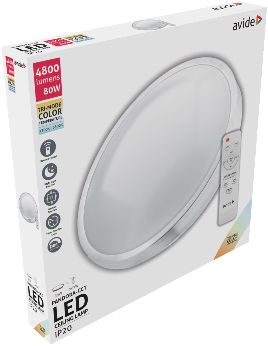 panl Avide LED Μοντέρνα Πλαφονιέρα Οροφής Pandora-CCT (Αλουμίνιο) 80W με Τηλεχειριστήριο - Image 1