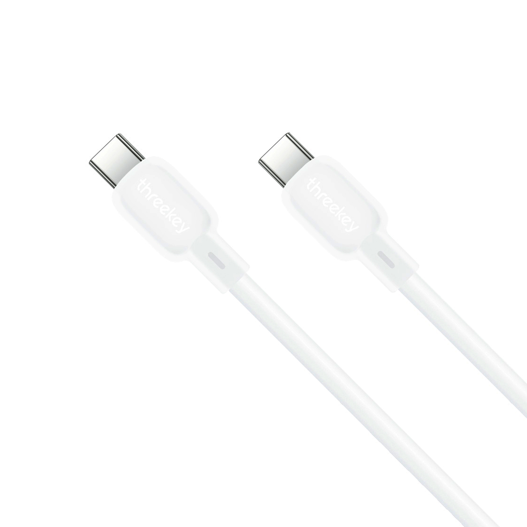 02_6_0.03 ThreeKey TK-NB09 Καλώδια Σιλικόνης Type-C σε Type-C 60W Λευκό - Image 1