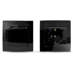 Geyer Μαύρη πρίζα σούκο με προστασία και καπάκι