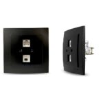 Geyer Μαύρη ματ πρίζα δικτύου CAT5 διπλή
