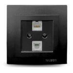 Geyer Μαύρη ματ πρίζα δικτύου RJ45-CAT6-RJ11