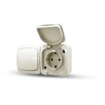 Geyer Επίτοιχος διακόπτης απλός + πρίζα σούκο IP44 γκρι - Image 2