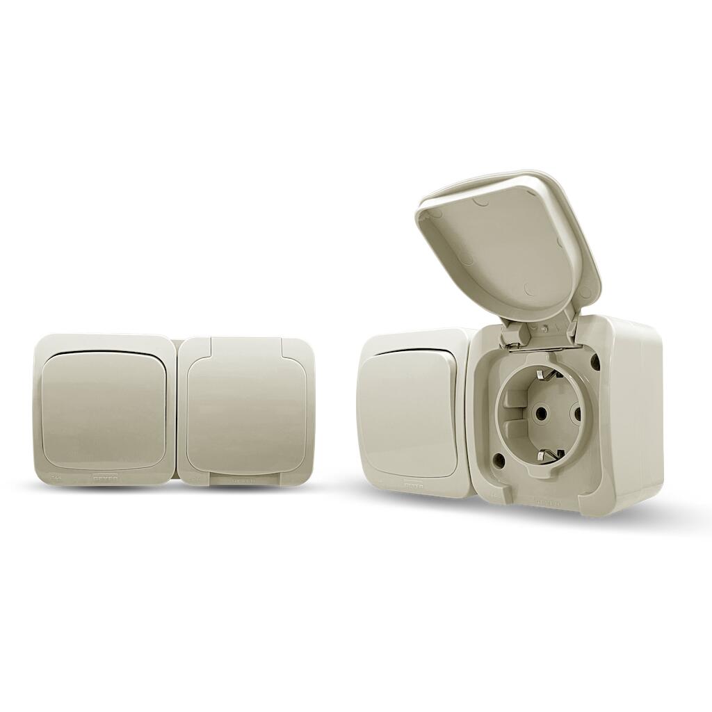 3622CGH_2 Geyer Επίτοιχος διακόπτης Α/Ρ + πρίζα σούκο IP44 γκρι - Image 1