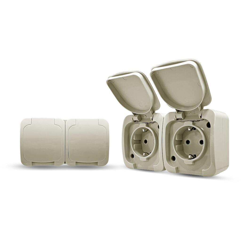 4620CGH_2 Geyer Επίτοιχη διπλή πρίζα σούκο ΙΡ44 γκρι - Image 1