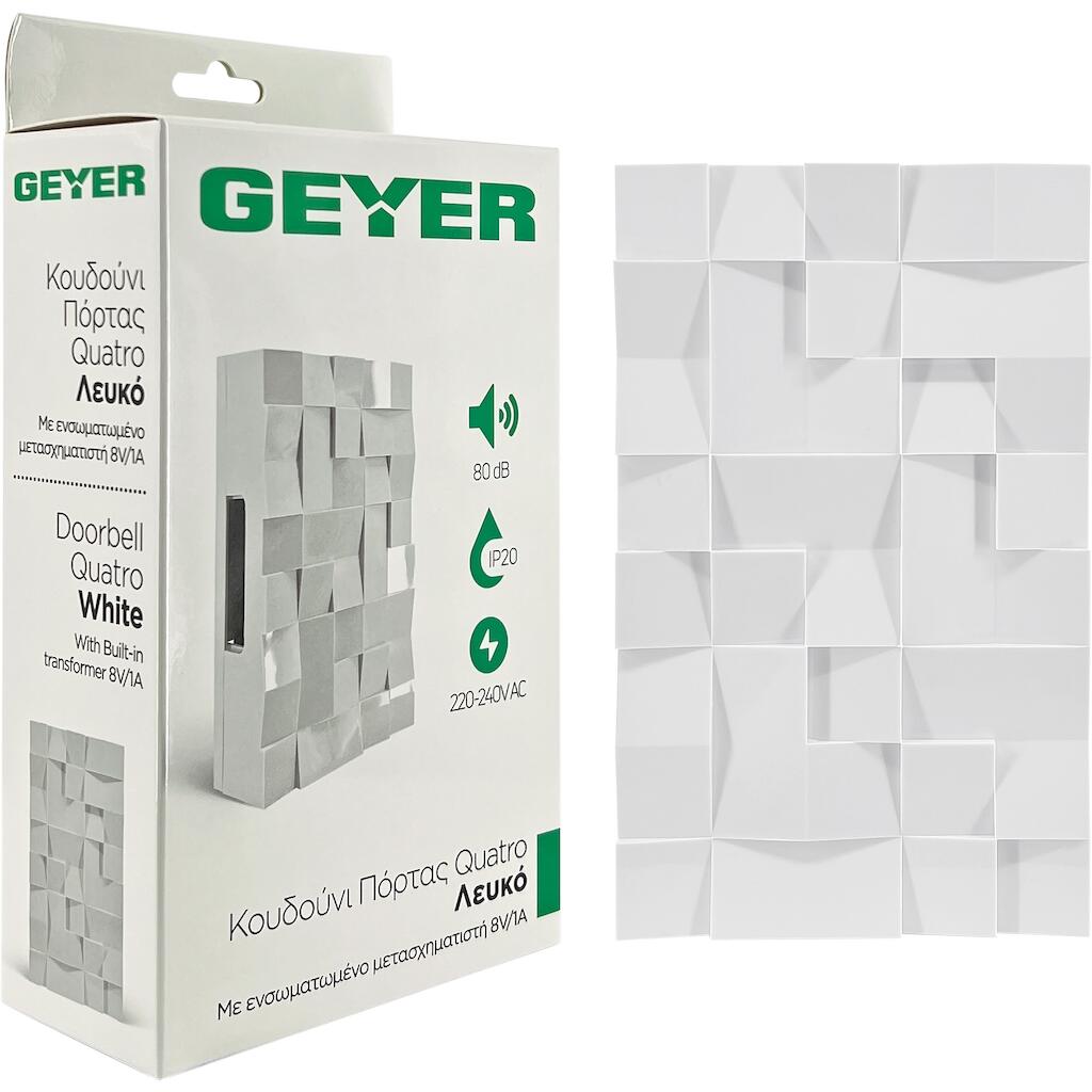 DB3231_2 Geyer Κουδούνι Πόρτας Quatro 80dB με ενσωμ. μετασχηματιστή 8V/1A λευκό - Image 1