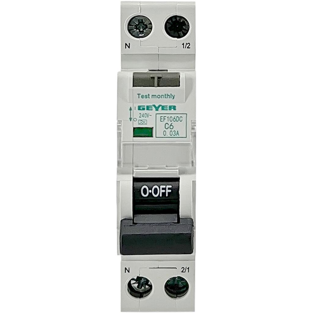 EF106DC_3 Geyer Ρελέ διαρροής 1P 30mA Τύπος A με αυτόματη ασφάλεια C 6A 6kA - Image 1