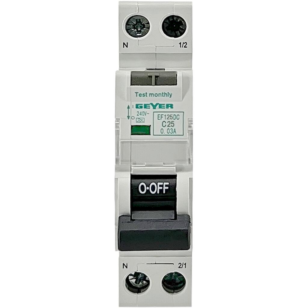 EF125DC_3 Geyer Ρελέ διαρροής 1P 30mA Τύπος A με αυτόματη ασφάλεια C 25A 6kA - Image 1