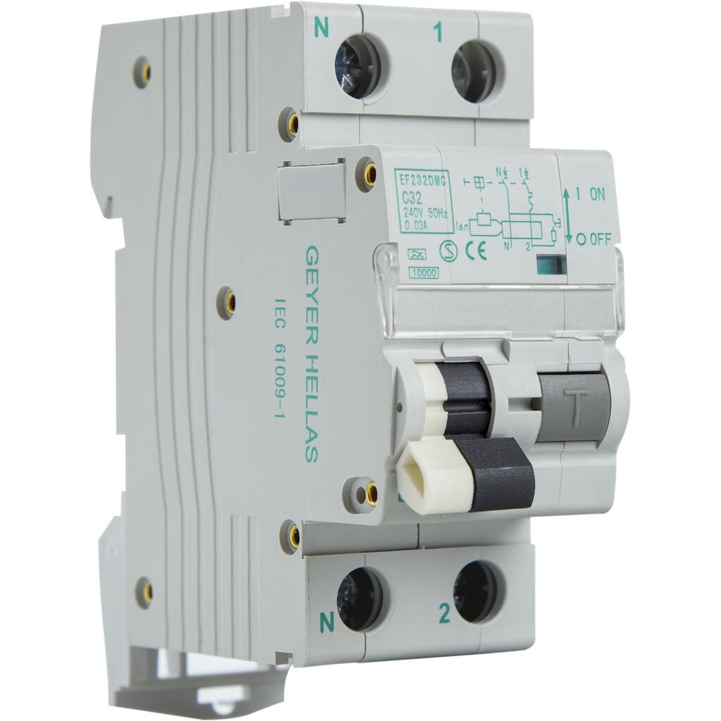 EF232DMC_4 Geyer Ρελέ διαρροής 2P 30mA Τύπος A με αυτόματη ασφάλεια C 32A 10kA - Image 1