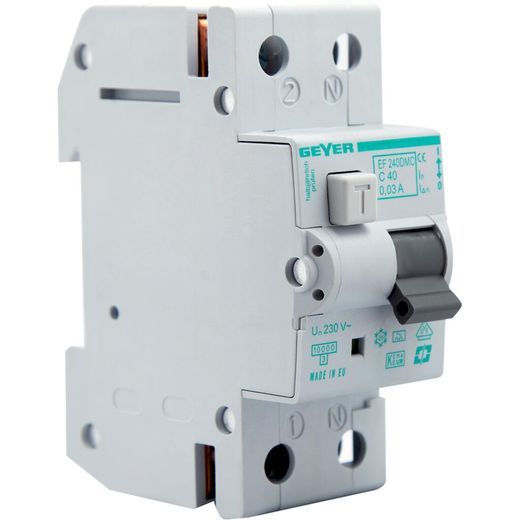 EF240DMC_4 Geyer Ρελέ διαρροής 2P 30mA Τύπος A με αυτόματη ασφάλεια C 40A 10kA - Image 1