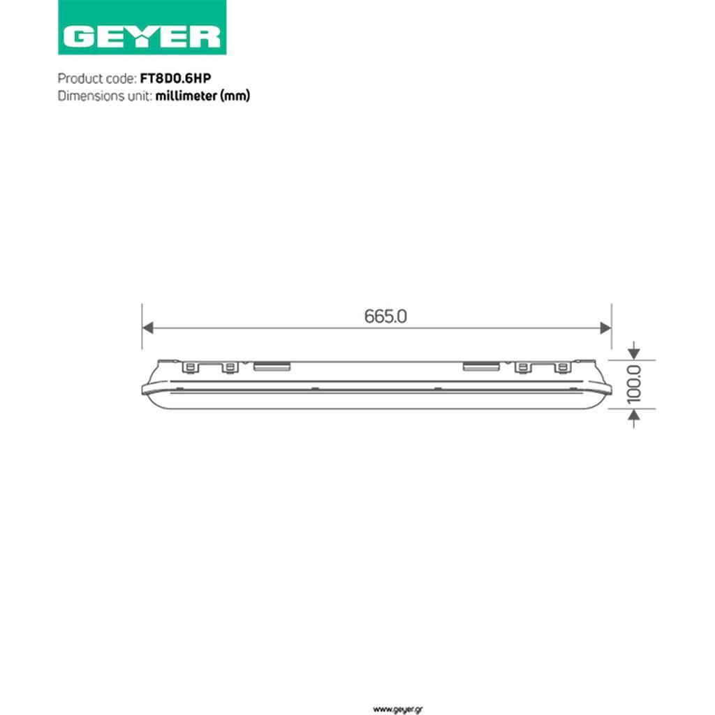 FT8D0.6HP_1 Geyer Φωτιστικό για λάμπα LED Τ8 2x0.6m IP65 - Image 1