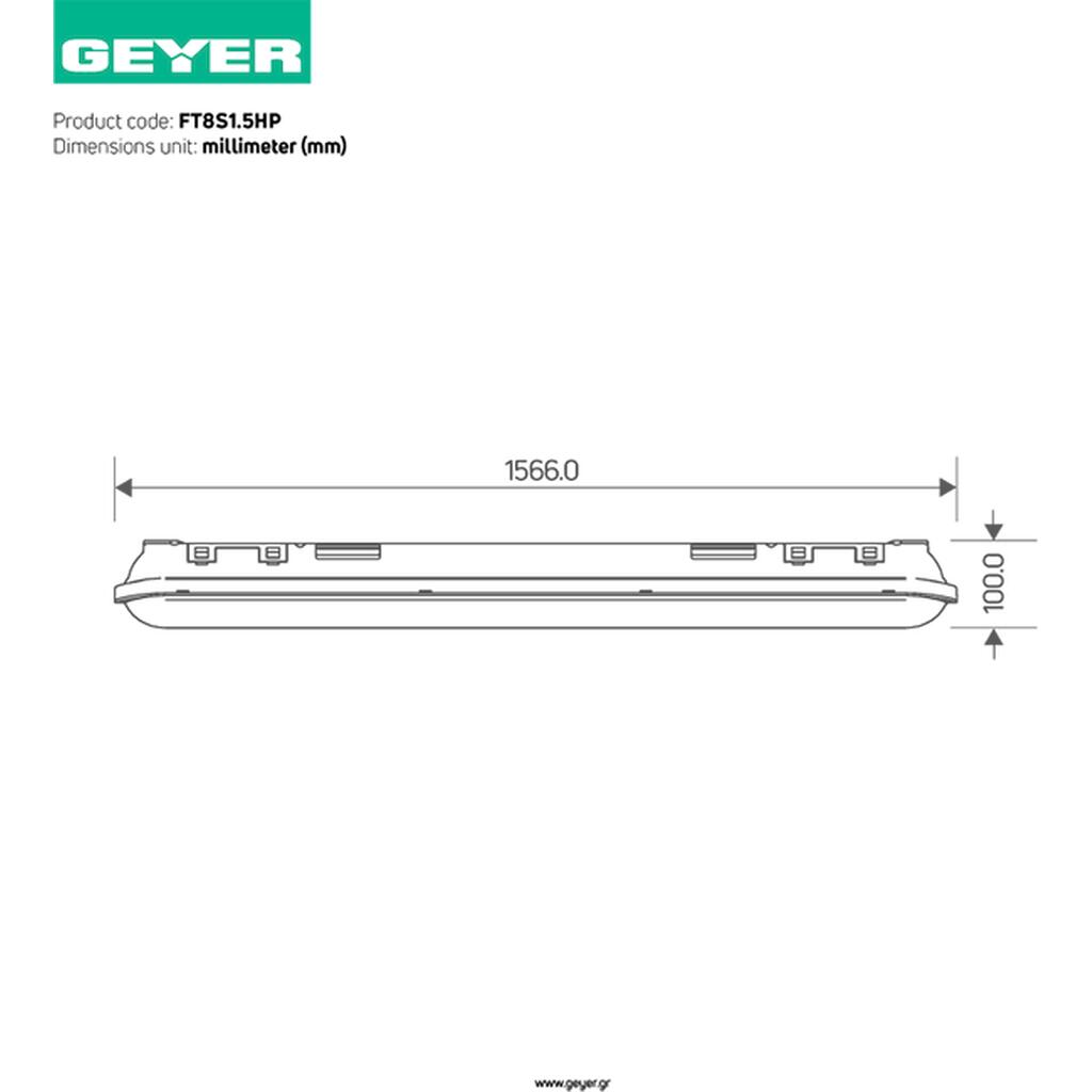 FT8S1.5HP_1 Geyer Φωτιστικό για λάμπα LED T8 1x1.5m IP65 - Image 1