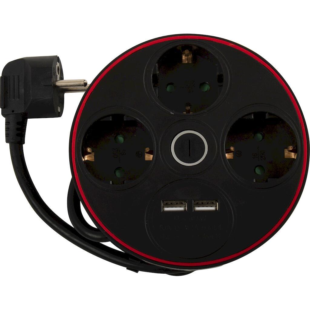 GNBKU03E_4 Geyer Πολύπριζο 3 θέσεων με διακόπτη 2xUSB μαύρο - Image 1