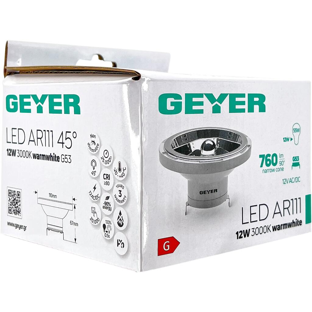 L111-G53-45W_3 Geyer Λάμπα LED AR111 12W G53 3000K 760lm 45° 12V AC/DC - Image 1