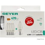 Geyer Λάμπα LED Κερί C35 4.5W E14 4000K 470lm 4+1 ΔΩΡΟ