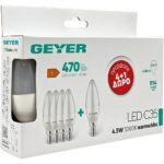 Geyer Λάμπα LED Κερί C35 4.5W E14 3000K 470lm 4+1 ΔΩΡΟ