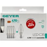 Geyer Λάμπα LED Κερί C35 4.5W E14 3000K 470lm 4+1 ΔΩΡΟ - Image 3
