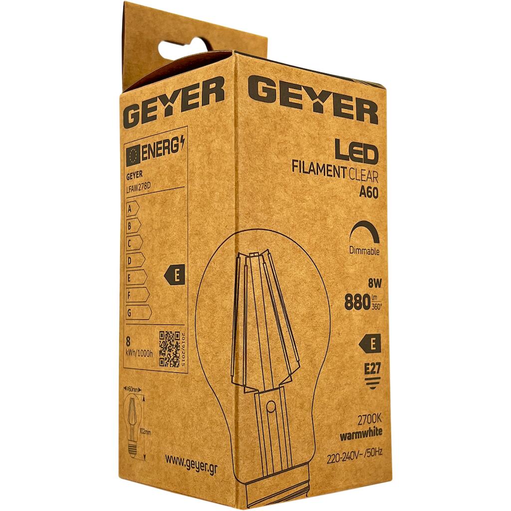 LFAW278D_3 Geyer Λάμπα LED Κλασική Filament A60 8W E27 2700K 880lm dim - Image 1