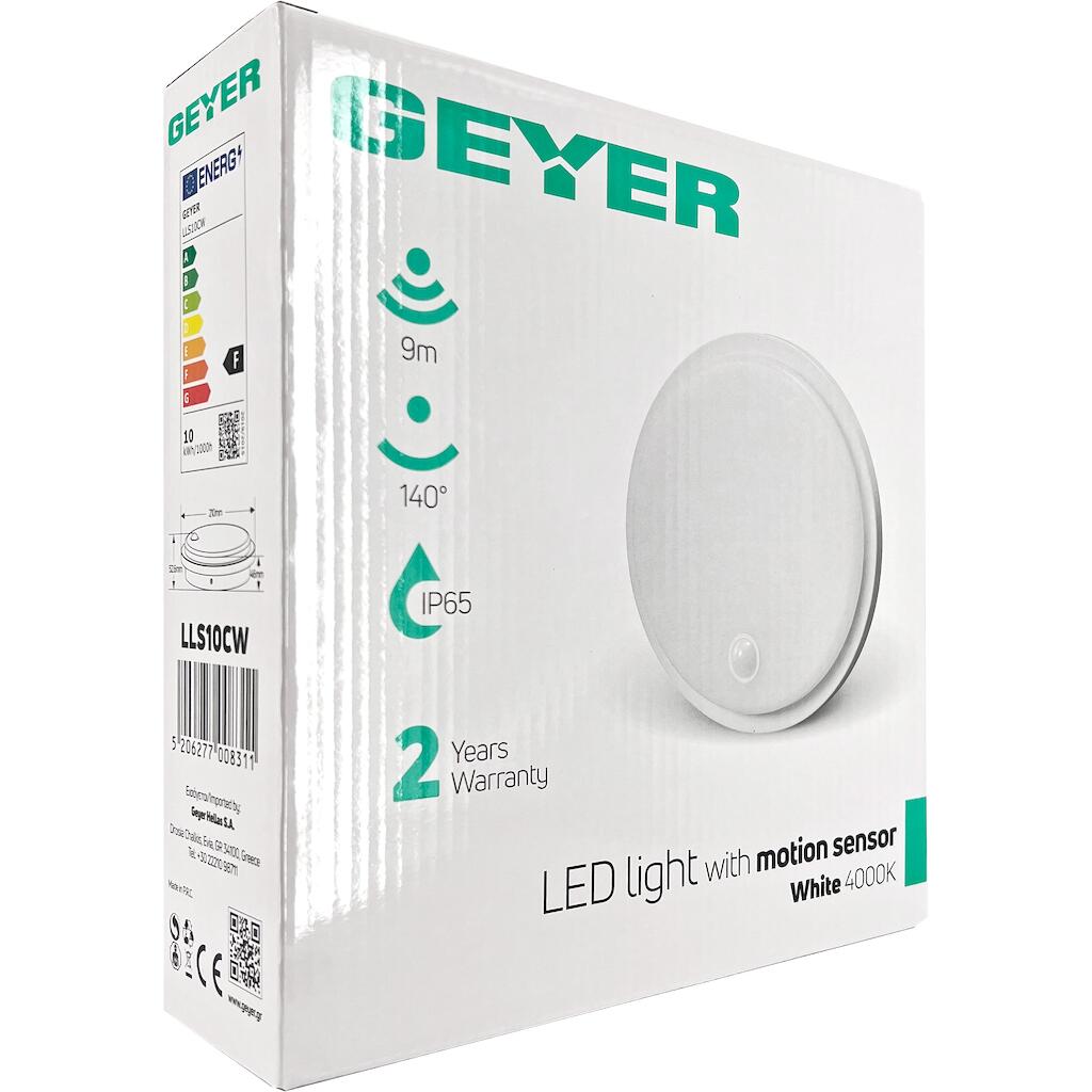 LLS10CW_2 Geyer Φωτιστικό LED με αισθητήρα κίνησης 10W 4000K 1000lm IP65 λευκό - Image 1