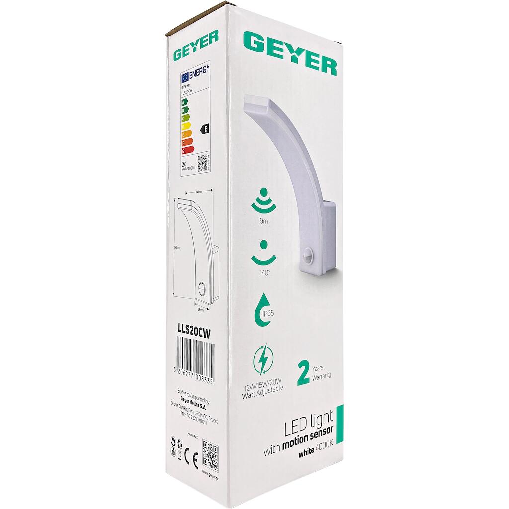 LLS20CW_2 Geyer Φωτιστικό LED με αισθητήρα κίνησης 12-15-20W 4000K 1300-1600-2100lm IP65 λευκό - Image 1