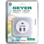 Geyer LED Φωτάκι Νυκτός με 2ΧUSB + Sensor