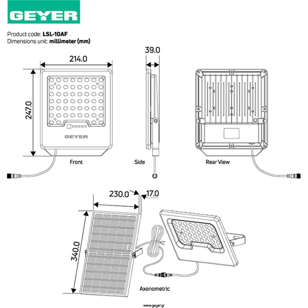 LSL-10AF_1 Geyer LED Ηλιακός Προβολέας με τηλεχειριστήριο 10W 6500K 1600lm IP65 λευκός - Image 1