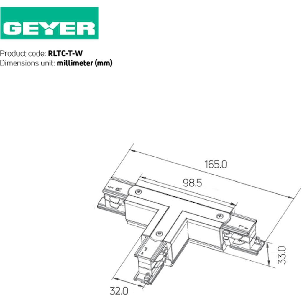 RLTC-T-W_1 Geyer Σύνδεσμος Τ χωνευτός για ράγα τριφασική λευκός - Image 1