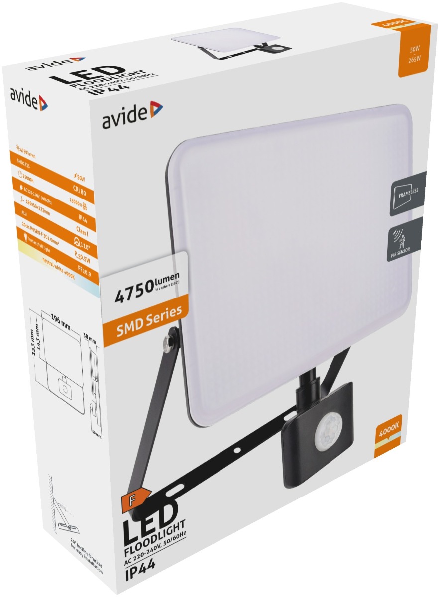 abflfnw-50w-pir_avide-led-reflektor-slim-sm-4000k-mozgaserzekelos-pir Avide LED Προβολέας Slim SMD Framelesss 50W Λευκό 4000K Φωτοκύτταρο - Image 1