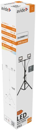 Avide LED Προβολέας Slim SMD 2x20W Λευκό 4000K 2 Κεφαλές με Τρίποδο