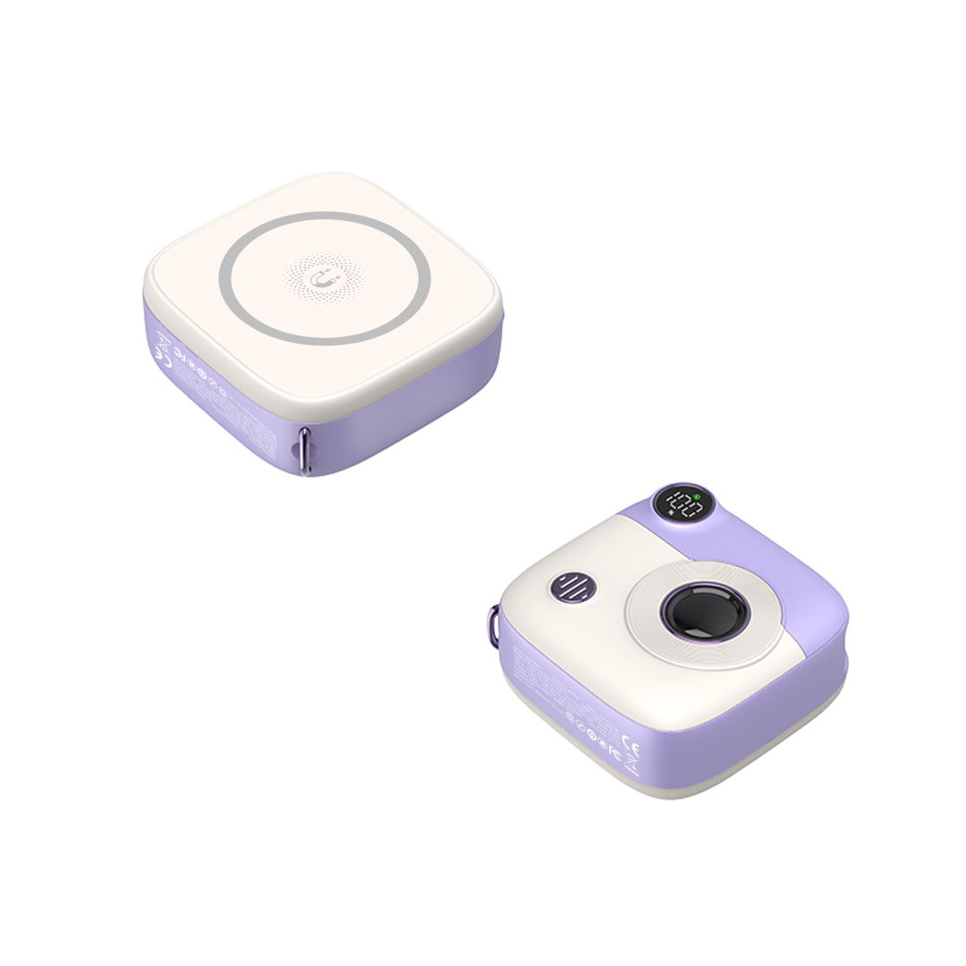 02_11_13 XO PR223 mini camera digital display fast charging power bank 10000mAh (Purple & White) - Image 1
