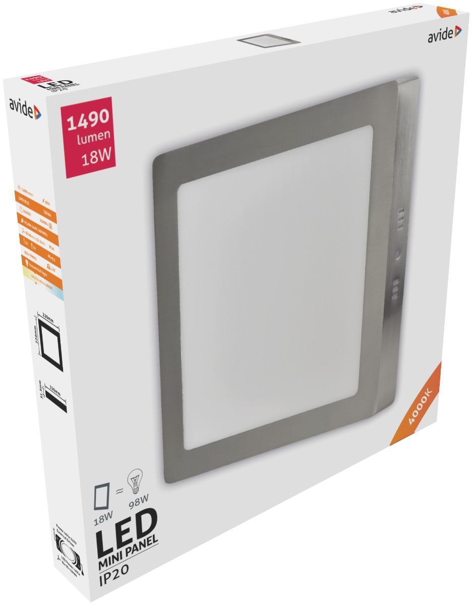 1898 Avide LED Πλαφονιέρα Τετράγωνο Αλουμίνιο Σατέν Νίκελ 18W Λευκό 4000K - Image 1