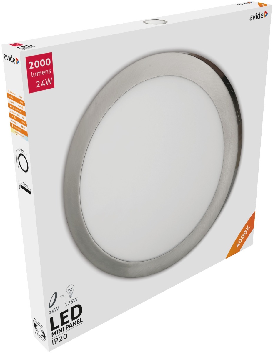 2024 Avide LED Πλαφονιέρα Στρογγυλό Αλουμίνιο Σατέν Νίκελ 24W Λευκό 4000K - Image 1