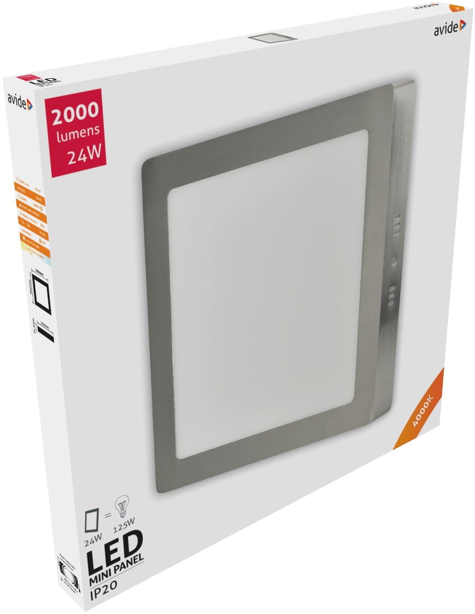 2412 Avide LED Πλαφονιέρα Τετράγωνο Αλουμίνιο Σατέν Νίκελ 24W Λευκό 4000K - Image 1