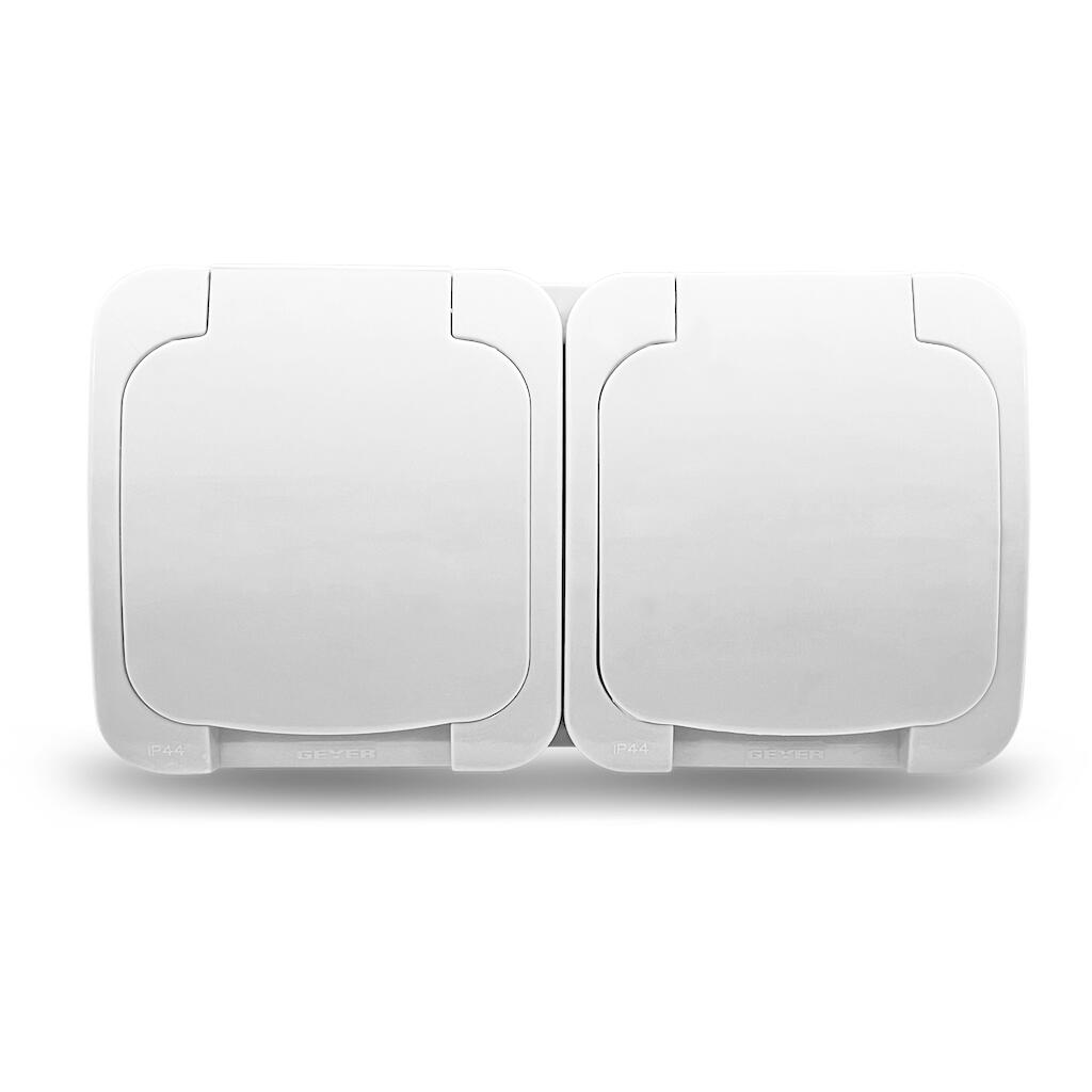 4620CH_4 Geyer Επίτοιχη διπλή πρίζα σούκο ΙΡ44 λευκή - Image 1