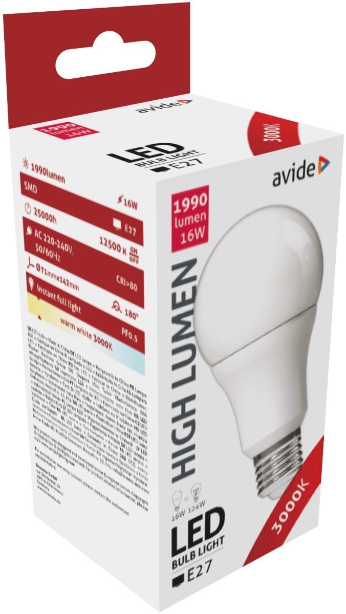 abg27ww-16w-ap_avide-led-globe-a70-16w-e27-ww-3000k Avide LED Κοινή A70 16W E27 Θερμό 3000K Υψηλής Φωτεινότητας - Image 1