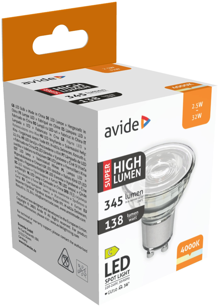 abgu10nw-25w_avide-led-spot-alu-plastic-25w-gu10-nw-4000k-super-high-lumen Avide LED Σπότ Αλουμίνιο + Πλαστικό 2.5W GU10 Λευκό 4000K Super Υψηλής Φωτεινότητας - Image 1