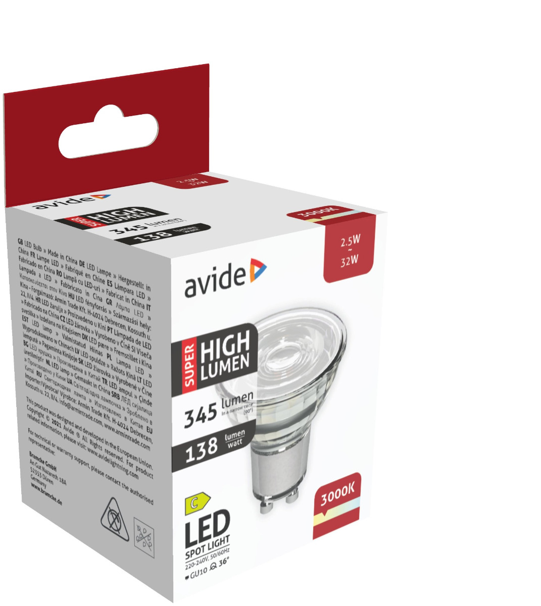 abgu10ww-25w_avide-led-spot-alu-plastic-25w-gu10-ww-3000k-super-high-lumen Avide LED Σπότ Αλουμίνιο + Πλαστικό 2.5W GU10 Θερμό 3000K Super Υψηλής Φωτεινότητας - Image 1