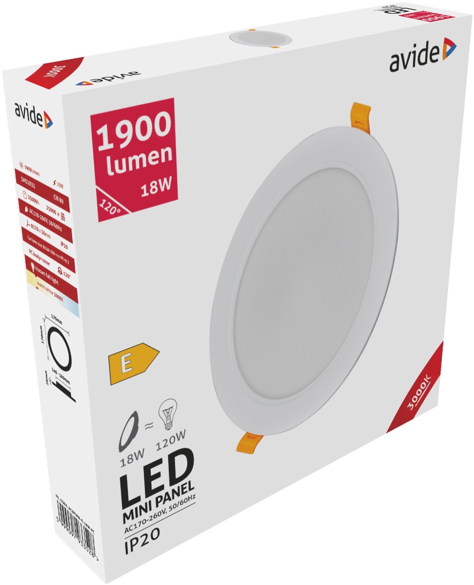 acrpww-r-18w-pc_avide-led-beepitheto-kerek-mennyezeti-lampa-muanyag-18w-ww-3000k Avide LED Φωτιστικό Οροφής Χωνευτό Στρογγυλό Πλαστικό 18W Θερμό 3000K - Image 1