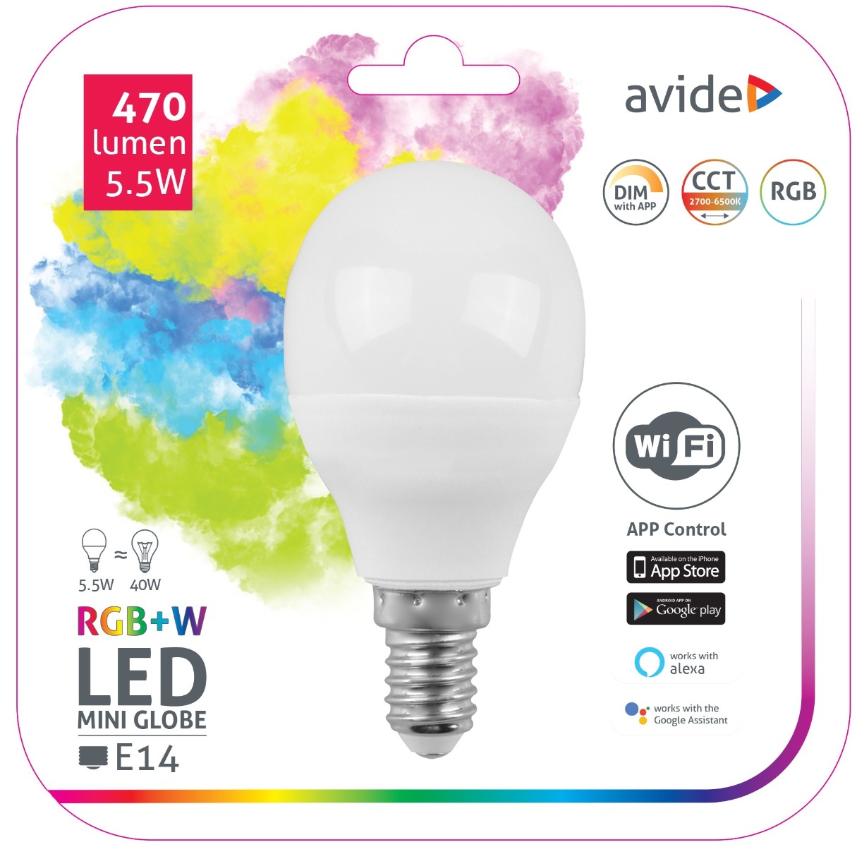 asmg14rgbw-55w-wifi_avide-smart-led-mini-globe-55w-rgb-w-wifi-app-control Avide LED Smart Σφαιρική 5.5W RGB+W WIFI APP Control - Image 1