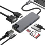 Μετατροπέας 8in1 USB C hub RJ45 HDMI USBx2 VGA SD TF USB3.0x2 - Image 9