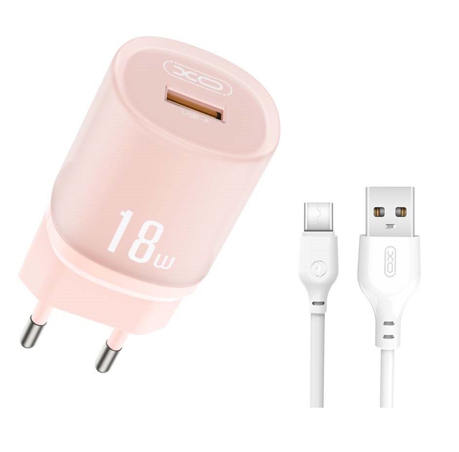 l157typecpink XO L157(EU) QC3.0 Φορτιστής 18W Καλώδιο TYPE-C Ροζ - Image 1
