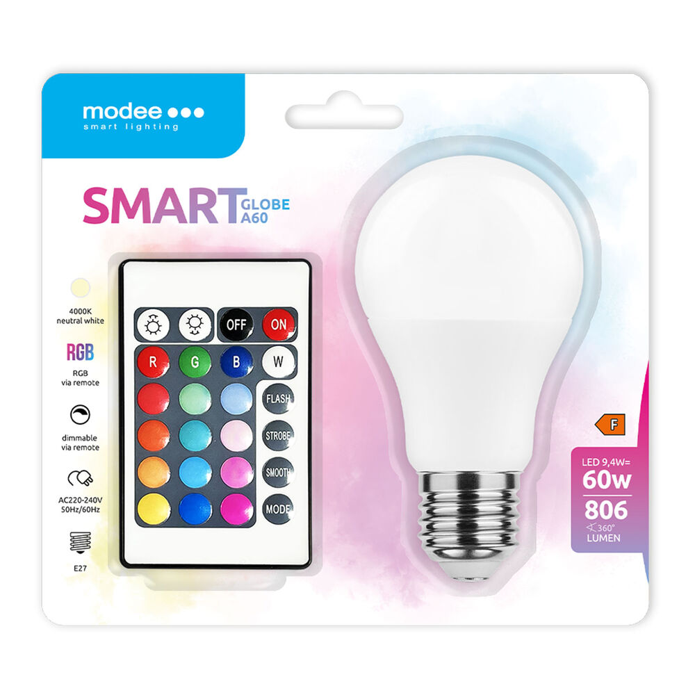 media-1679067424038 Modee LED Smart Σφαιρική Λάμπα με Τηλεχειριστήριο A60 9,4W RGB+W - Image 1
