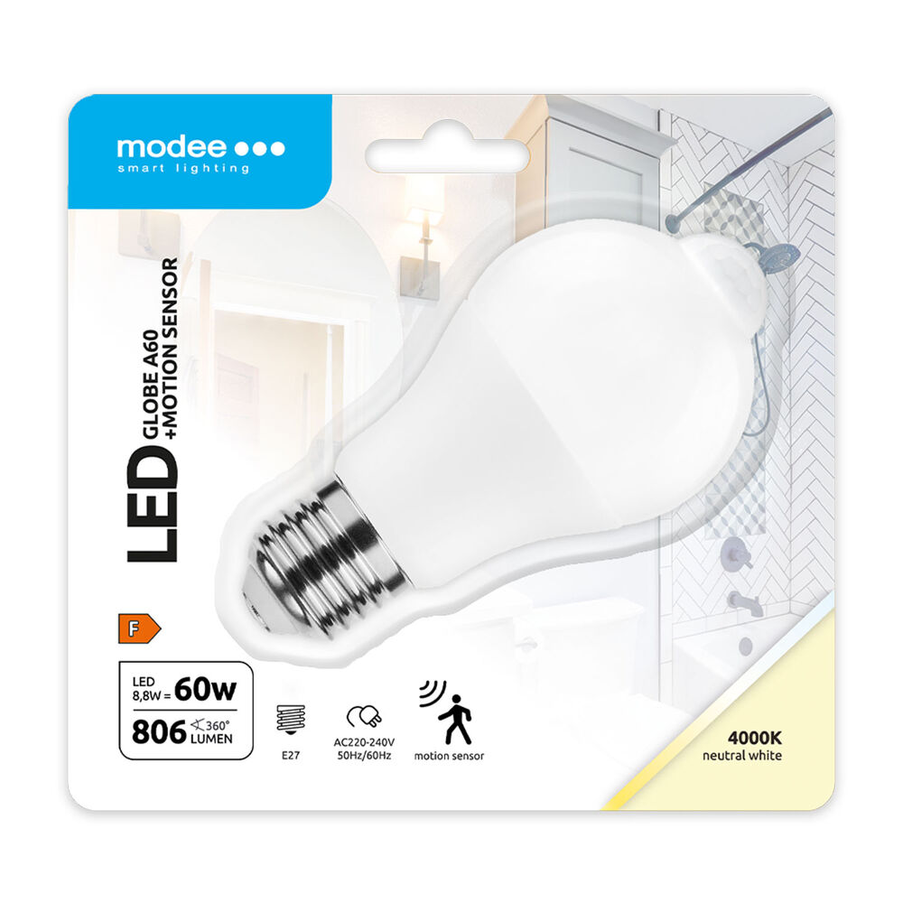 media-1679067472409 Modee LED Smart Σφαιρική Λάμπα με Αισθητήρα PIR A60 8,8W E27 270° 4000K (806 lumen) - Image 1