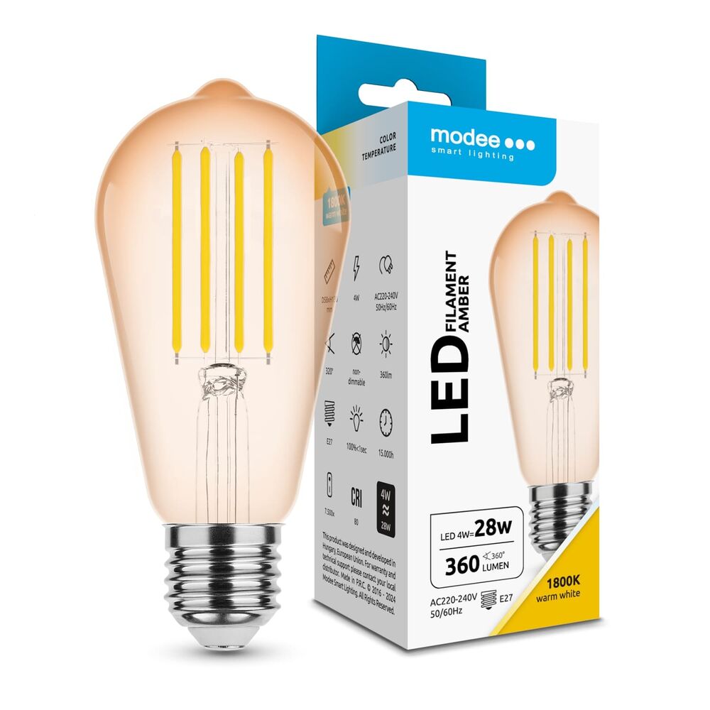 media-1710331928317 Modee Lighting Λάμπα Filament LED Amber ST58 4W E27 320° 1800K (360 lumen) - Image 1