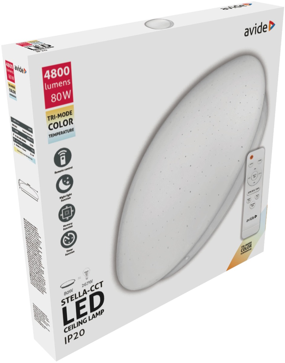 stella Avide LED Μοντέρνα Πλαφονιέρα Οροφής Stella-CCT 80W (40+40) με Τηλεχειριστήριο - Image 1