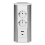 Redpoint 9039W-G ΛΕΥΚΟ/ΑΣΗΜΙ ΠΟΛΥΠΡΙΖΟ ΓΩΝΙΑΚΟ ΜΕ 2 ΣΟΥΚΟ + 2USB (A+C)+ 0,6m ΚΑΛΩΔΙΟ ORNO - Image 2