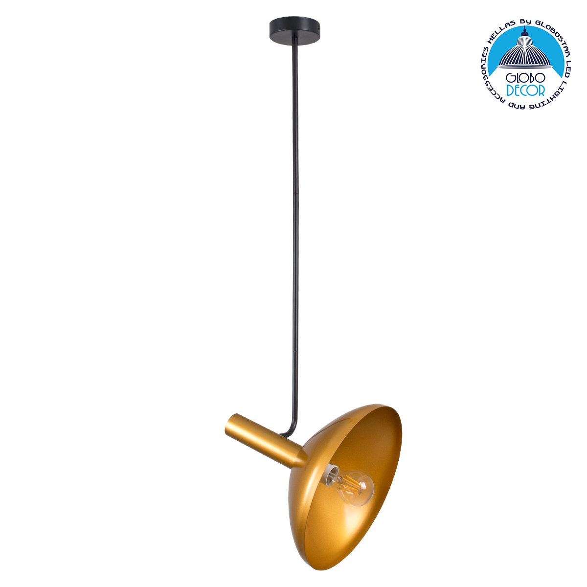 00538_1 GLOBOSTAR® KATIE 00538 Μοντέρνο Φωτιστικό Οροφής με Ντουί 1 x E27 AC 220-240V IP20 - Μαύρο & Χρυσό - Μ30 x Π30 x Υ120cm - Image 1