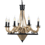 GLOBOSTAR® PENNSYLVANIA 00542 Vintage Κρεμαστό Φωτιστικό Οροφής με Ντουί 8 x E14 AC 220-240V IP20 - Μαύρο & Μπεζ - Μ64 x Π64 x Υ63cm - Image 5