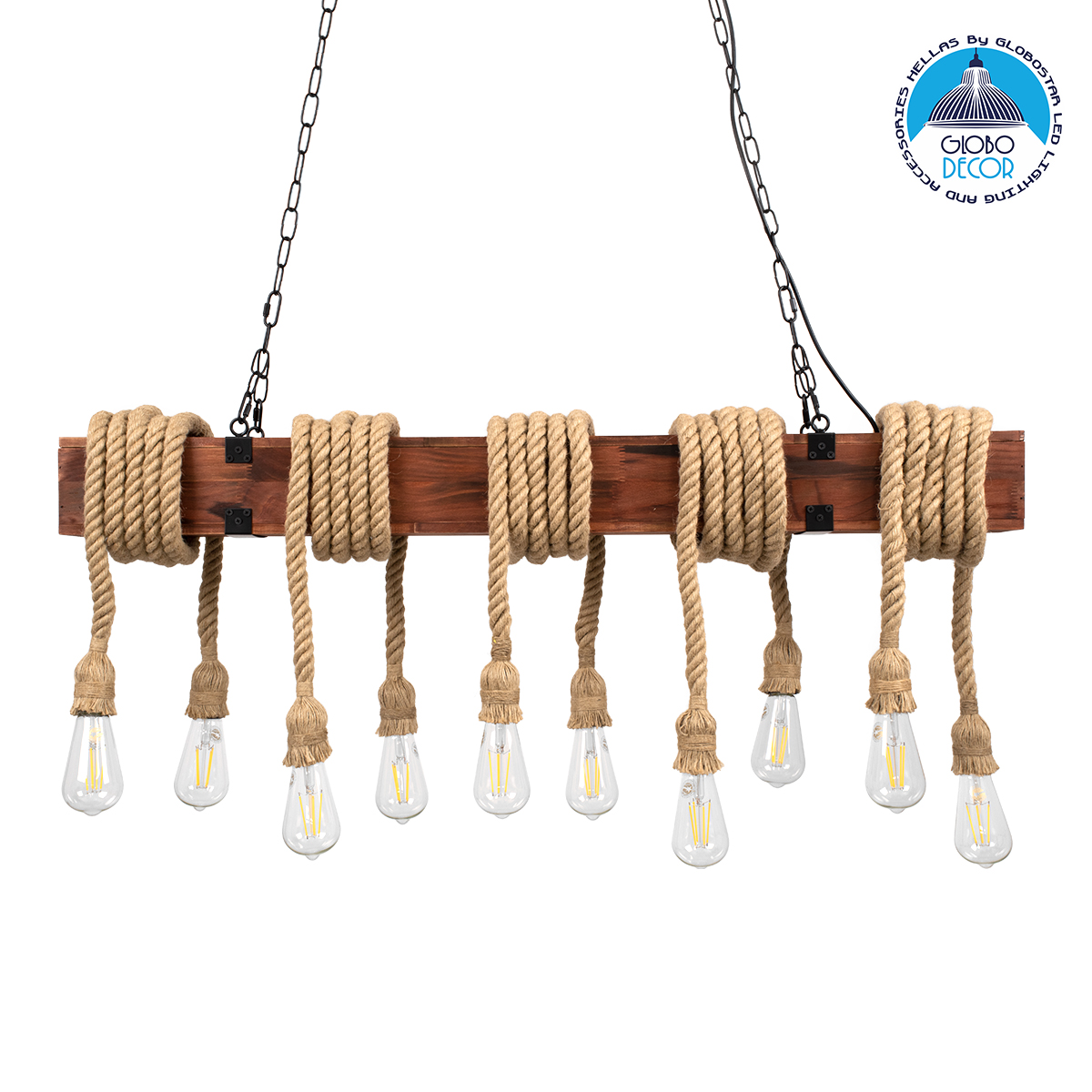 00607_1 GLOBOSTAR® VIKING 00607 Vintage Κρεμαστό Φωτιστικό Οροφής με Ντουί 10 x E27 AC 220-240V IP20 - Καφε & Μπεζ - Μ108 x Π11 x Υ220cm - Image 1