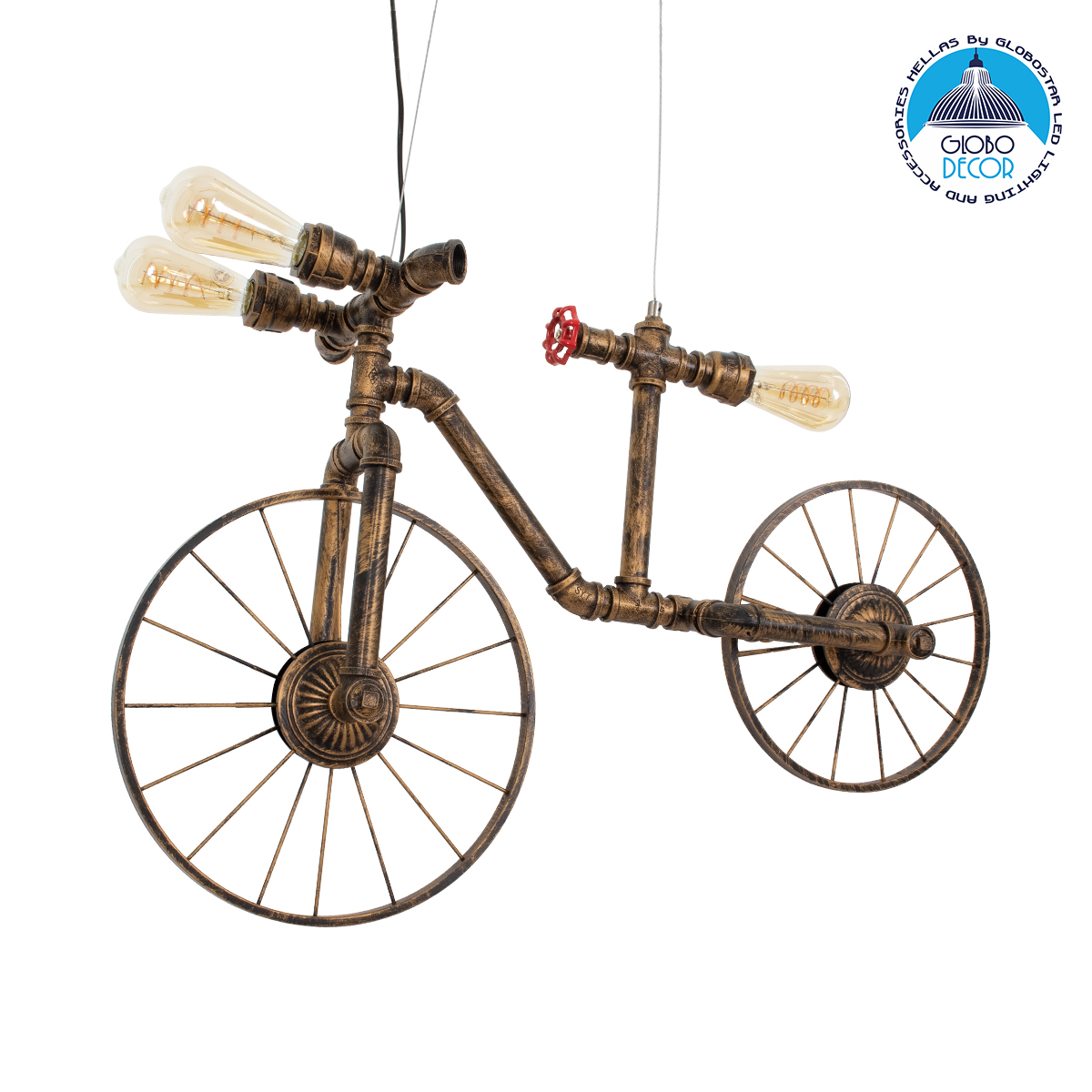 00660_1 GLOBOSTAR® SWIFTWALKER 00660 Vintage Κρεμαστό Φωτιστικό Οροφής με Ντουί 3 x E27 AC 220-240V IP20 - Χάλκινο & Κόκκινο - Μ85 x Π29.5 x Υ55cm - Image 1