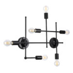 GLOBOSTAR® PIPING 00664-1 Vintage Φωτιστικό Οροφής με Ντουί 6 x E27 AC 220-240V IP20 - Μαύρο - Μ66 x Π9.5 x Υ49cm - Image 4